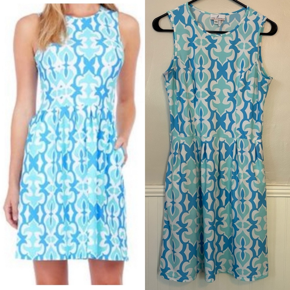 Jude Connally Rachel Dress - Blue/White/Aqua - Size S